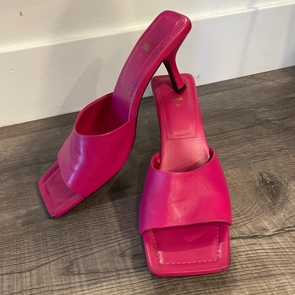 ZARA Pink Square Toe Mule Sandals